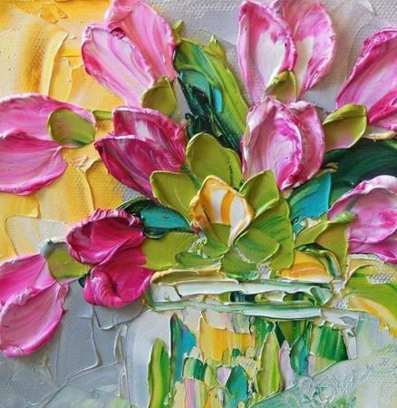 Тюльпаны мастихином Импасто