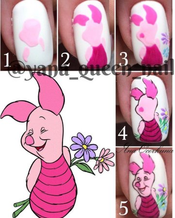 Пошаговые рисунки на ногтях мультяшки