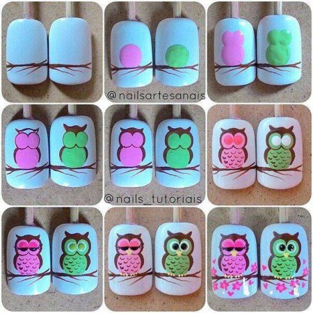 Совушка на ногтях пошагово