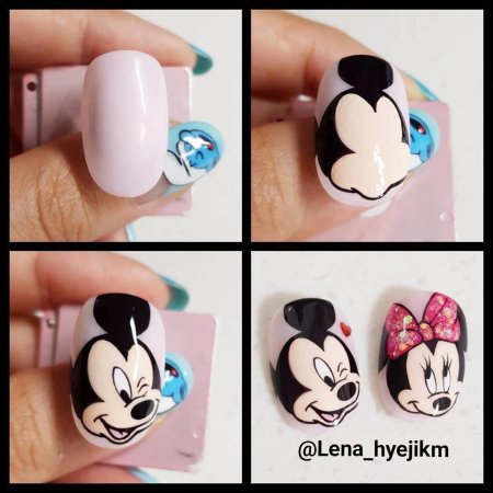 Рисунок на ногтях Микки Маус пошагово