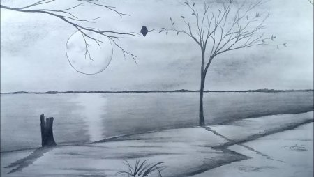 Пейзаж простым карандашом