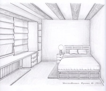 Интерьер комнаты карандашом