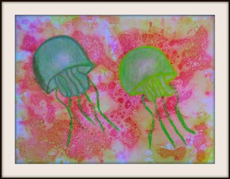 Рисование масляной пастелью медуз