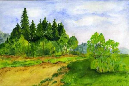 Летний пейзаж гуашью для детей