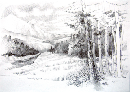 Пейзаж в графике легкий