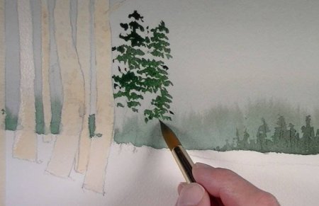 Дерево акварелью пошагово