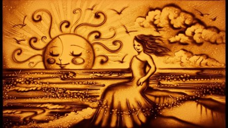 Рисование песком птицы