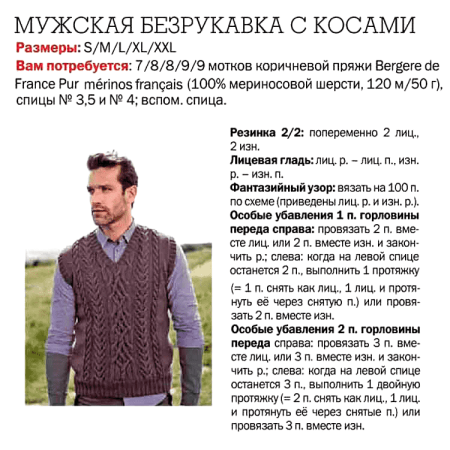 Вязаная жилетка мужская спицами 48р