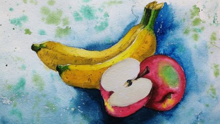 Рисование красками фрукты