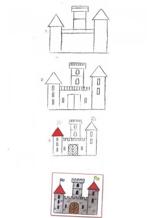 Поэтапный рисунок замка