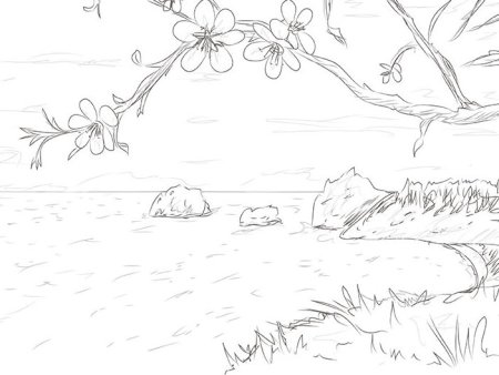 Весенний пейзаж карандашом для срисовки