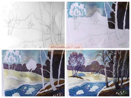 Поэтапноерисование весеннего пейза