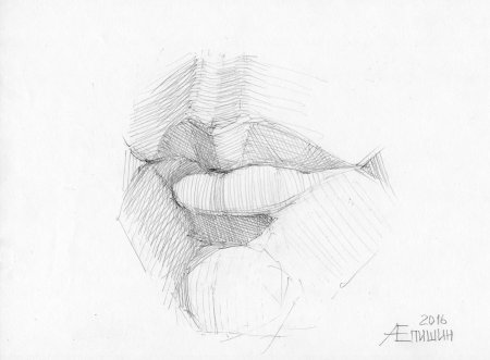 Штриховка губ карандашом