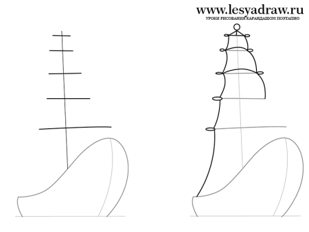 Пошаговое рисование корабля