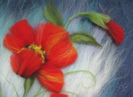 Шерстяная акварель панно маки