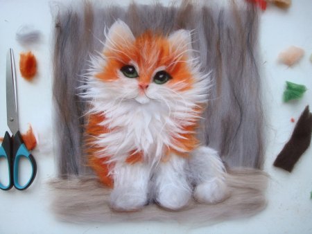 Живопись шерстью котенок