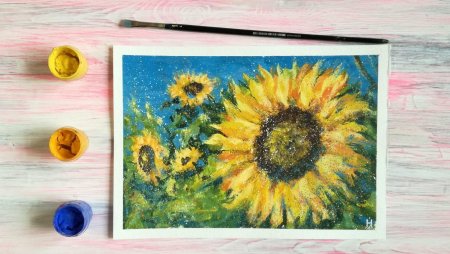 Подсолнухи гуашью