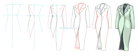 Пошаговый этап рисования платья