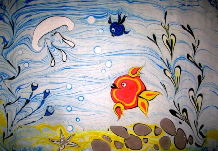 Золотая рыбка эбру