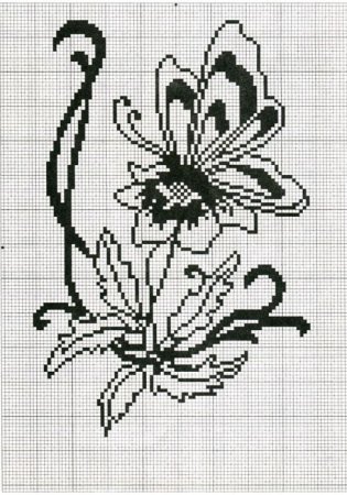 Монохромная вышивка крестом цветы