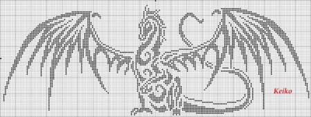 Монохромная вышивка крестом дракон