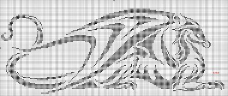 Монохромная вышивка дракон