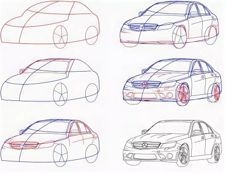 Этапы рисования автомобилей