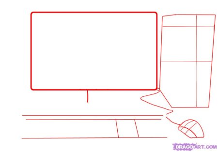 Поэтапный рисунок компьютера