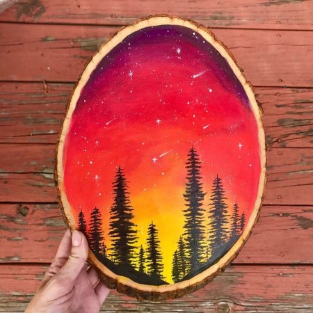 Рисование на срезе дерева