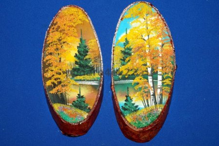Роспись на срезе дерева
