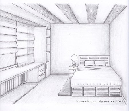 Карандашный эскиз интерьера
