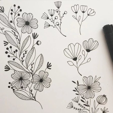 Цветы черной ручкой