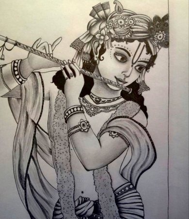 Кришна Радха портрет печать черно-белый