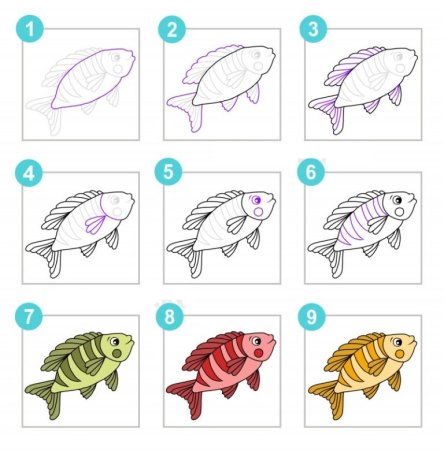 Поэтапное рисование рыбы