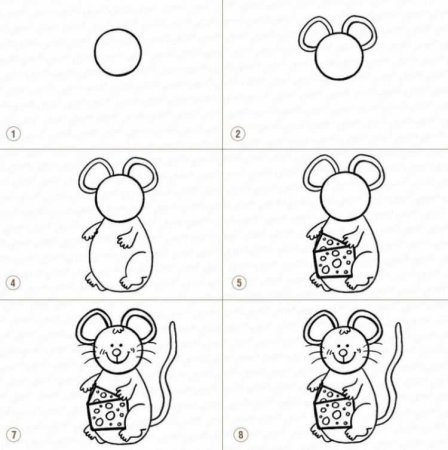 Рисуем мышку поэтапно для детей
