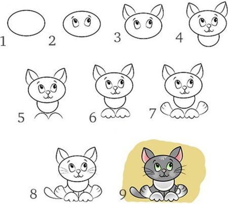 Поэтапное рисование кота для детей