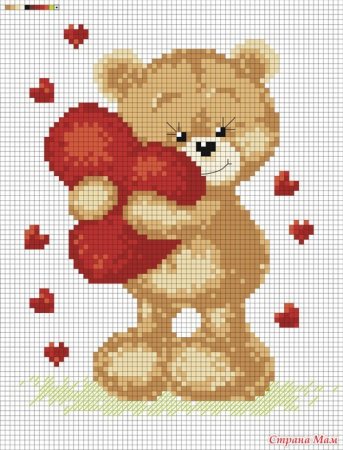 Медвежонок с сердечком вышивка крестом