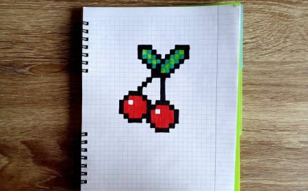 Пиксельная вишня по клеточкам
