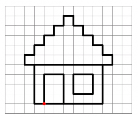 Домик по клеточкам в тетради