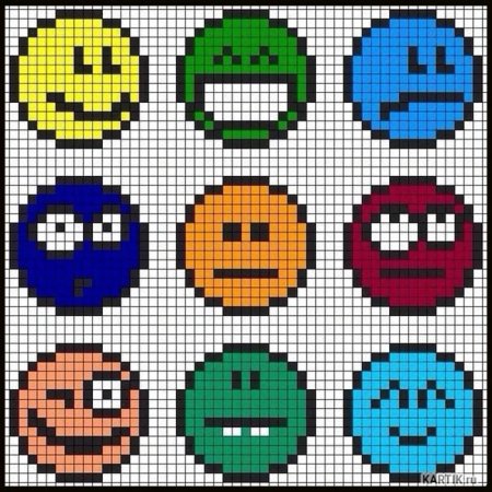 Рисование по клеточкам в тетради смайлики