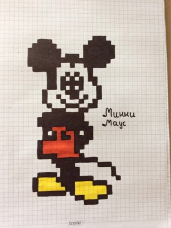 Микки Маус по клеточкам в тетради