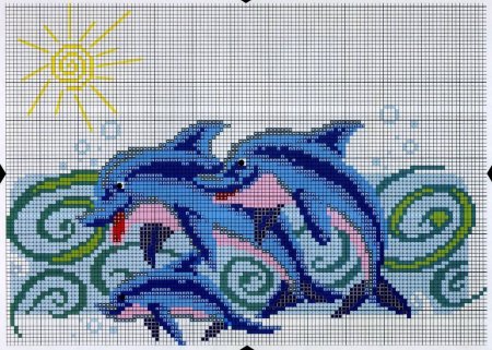 Вышивка крестиком дельфины схема
