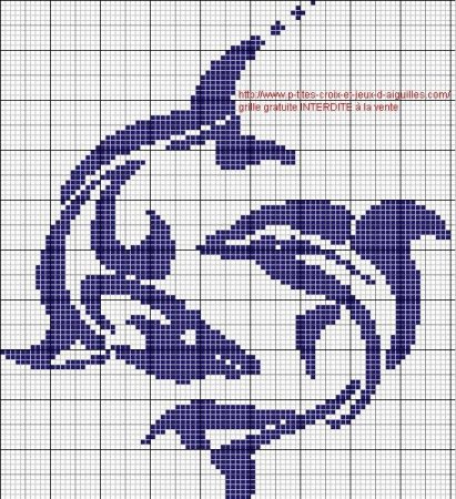 Монохромная вышивка Дельфин