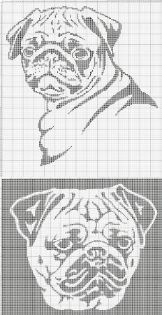 Вышивка крестом собака МОПСА