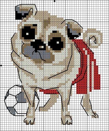 Вышивка крестом собака МОПСА