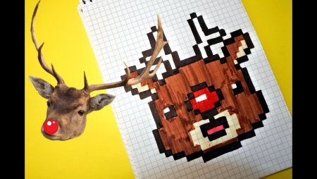 Олень по клеточкам в тетради