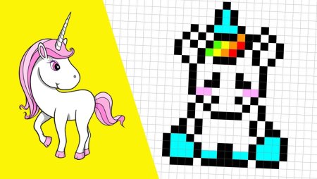 Рисование по клеточкам в тетради Единорог