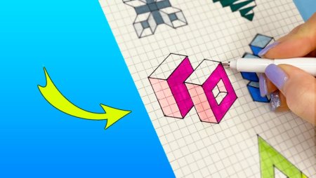 Простые 3д рисунки по клеточкам