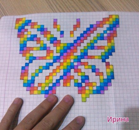 Рисунки по клеточкам радужные в блокноте