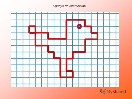 Птица по клеточкам для детей